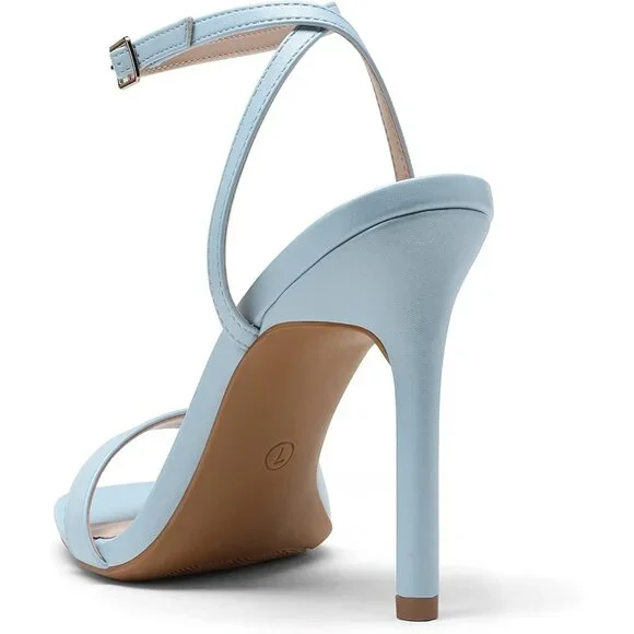 Women’s Baby-BlueHigh Stilettos Open Square Toe Ankle Strap Comfortable Heel
